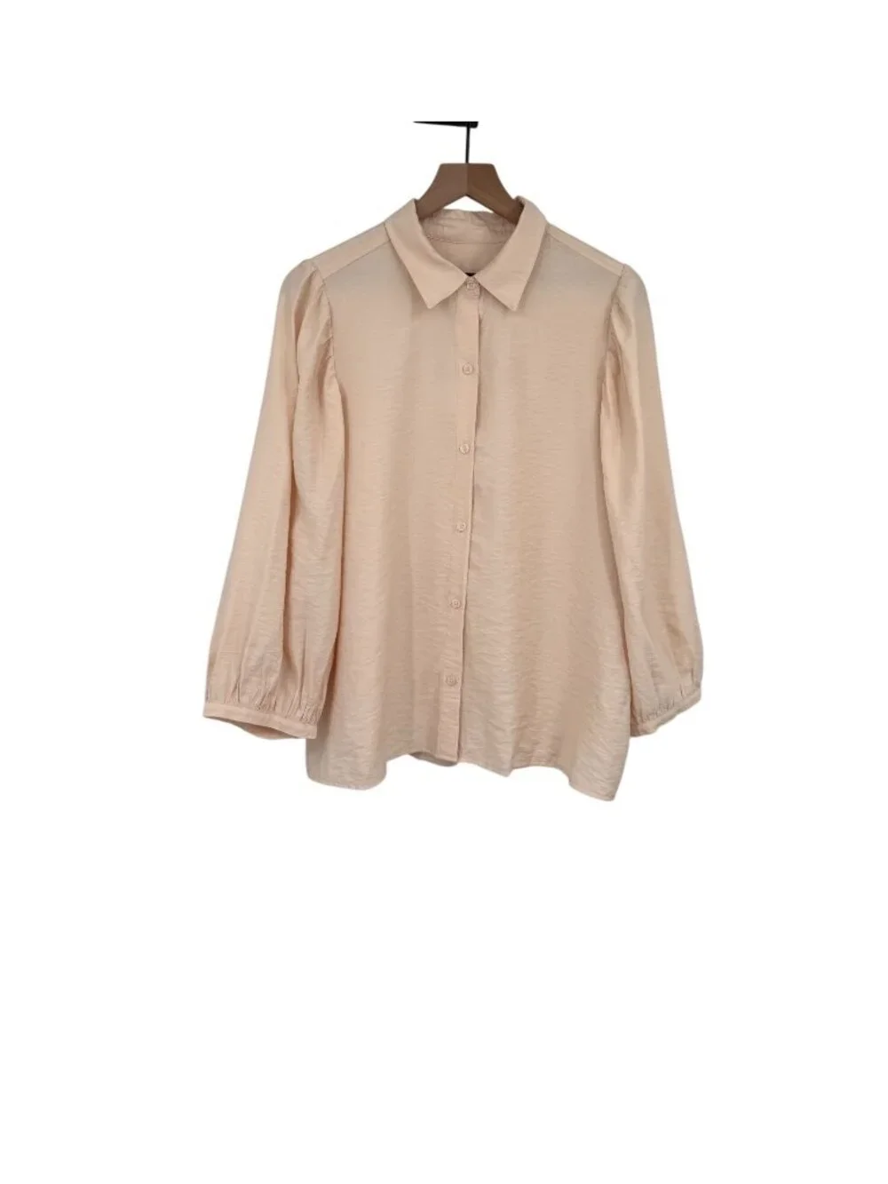 Banana Republic Nude Button Up Blouse Women’s Large Puff Sleeves Collared Silky